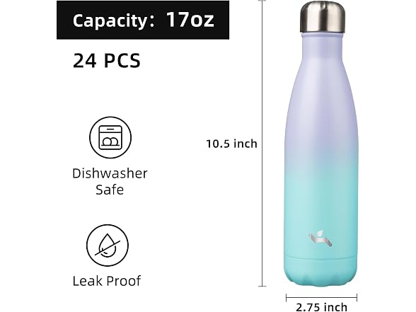 Konokyo 24 Pack 17 oz Insulated  Water Bottle Lavender