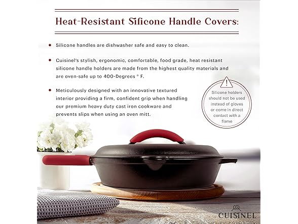 cuisinel C12612-CL Cast Iron Skillet with Lid - 12-inch
