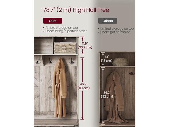 VASAGLE Wide Hall Tree with Bench and Shoe Storage