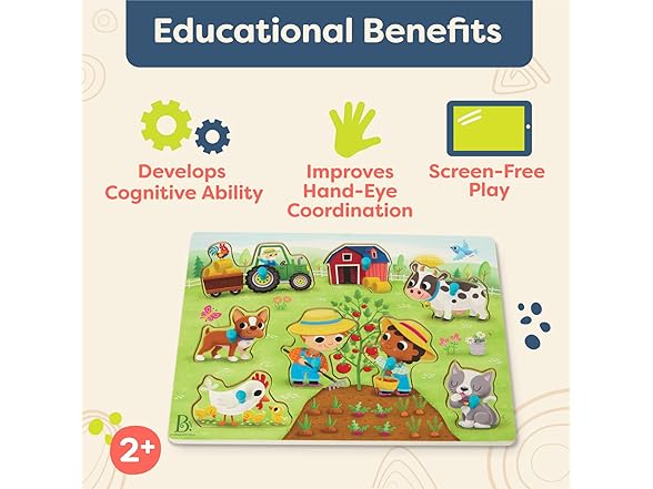 B. toys – Peek & Explore – Barnyard – Wooden Peg Puzzle