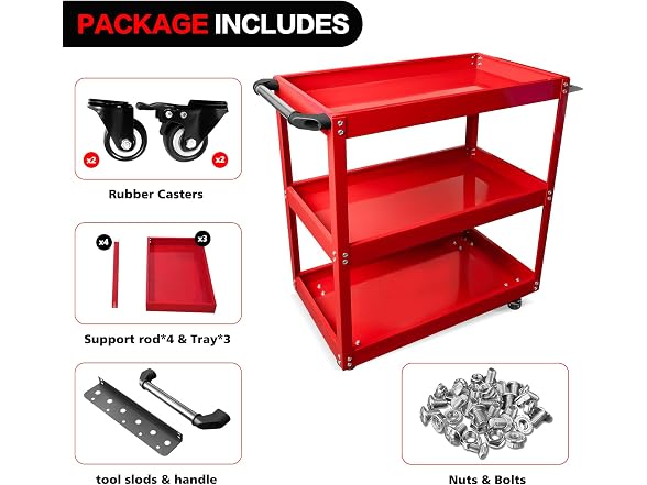 YATOINTO Metal 3 Tier Rolling Cart