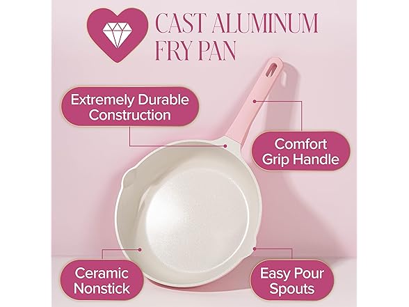 Paris Hilton Ceramic Cast Aluminum Nonstick Fry Pan 11-Inch, Pink