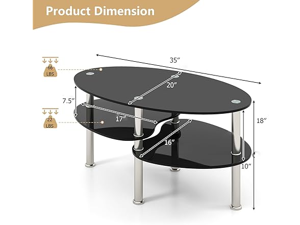 Giantex Oval Glass Coffee Table - 3-Tier