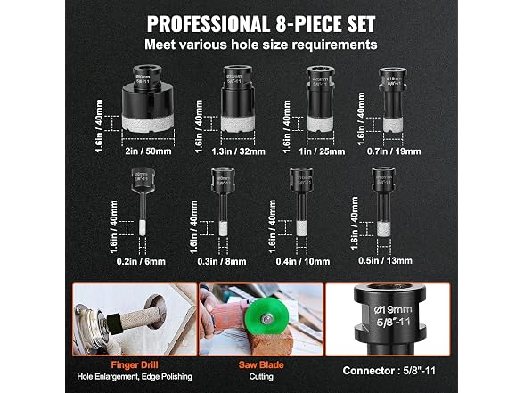 Diamond Core Drill Bit Set, 8 PCS