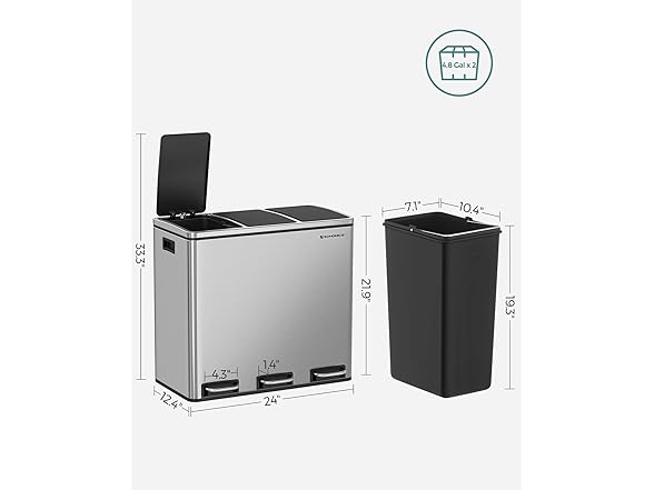 SONGMICS Trash Can, 3 x 4.8 Gallon Garbage Can