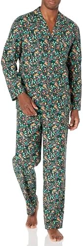 Amazon Essentials Men's Flannel Pajama Set, Black Folkloric, Medium