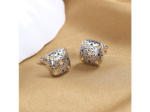 Silver Two Tone Artisan Stud Earring