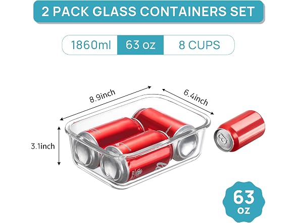 Vtopmart Green 2 Pack 63oz Glass Containers W/ Lids
