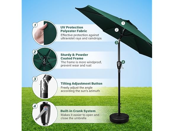 HealSmart 7.5ft Patio Umbrella, Green, 2 Pack