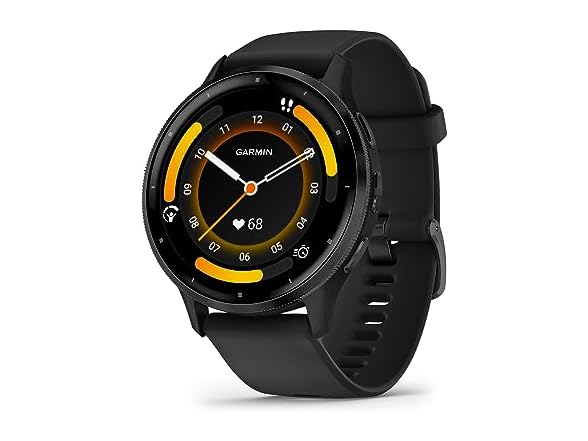 Garmin Venu 3 Slate Stainless Steel Bezel 1.4-Inch AMOLED Touchscreen Display Smart Watch with 45mm Black Case and Silicone Band