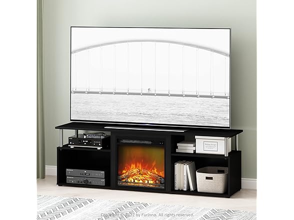 Furinno Jensen Open Storage Fireplace TV Center