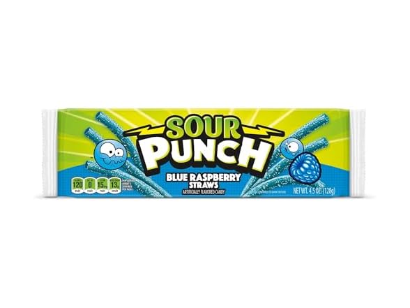 Sour Punch Blue Raspberry Sour Candy Straws 4.5 Oz Tray