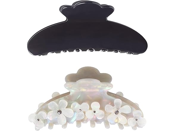 Goody Luxe Midi Gray Flowers and Black Claw Clips