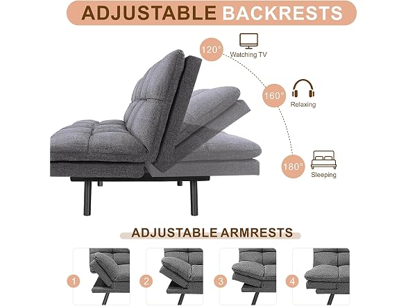 Opoiar Futon Sofa Bed, Memory Foam, Grey