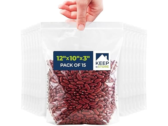 Gusseted Reclosable Bags with Bottom Gusset, Pack of 15