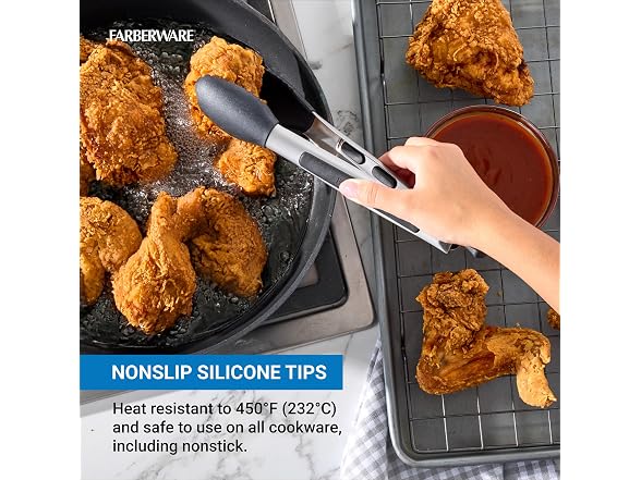 Farberware Pro 9 Inch Silicone Head Locking Kitchen Tongs 