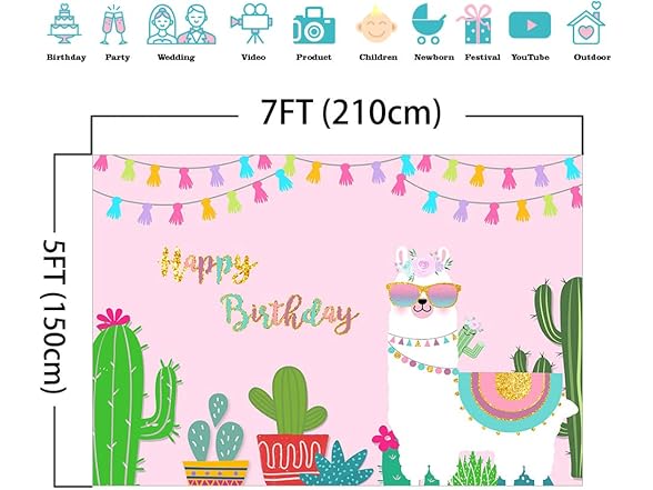Mocsicka Llama Happy Birthday Backdrop