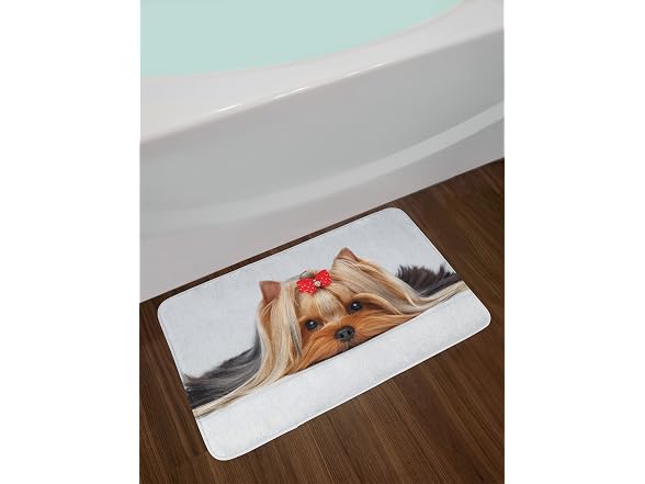 Ambesonne Yorkie Bath Mat, Lying Yorkshire Terrier