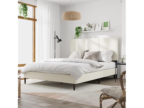 Queen Bed Frame, Upholstered Headboard