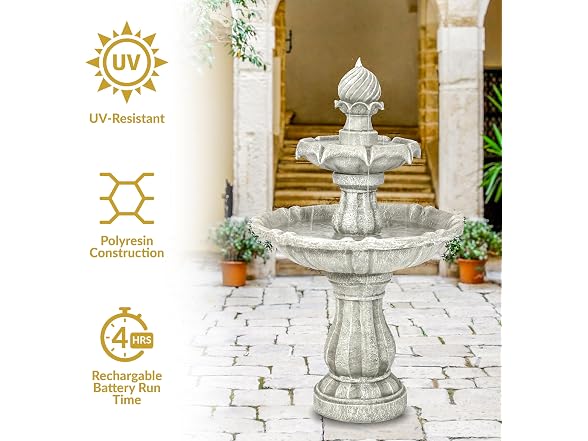 Sunnydaze 35" White 2-Tier Solar Fountain