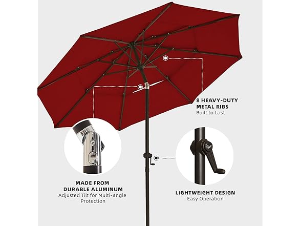 wikiwiki 10 FT Patio Umbrella, 3-Tiers Burgundy