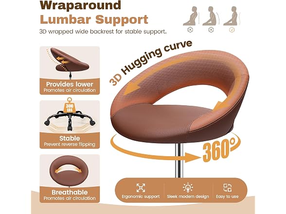 Drafting Chair with Back, Height Adjustable Rolling Stool with Foot Rest, Tall 360° Swivel Stool PU Leather Chair with Wheels for Home Office, Standing Desk, Brown (Open Box) - Gallery 4