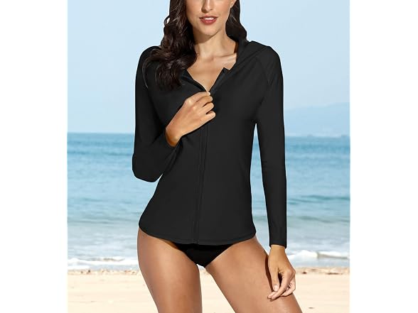 BesserBay Women (L) Half Zipper Rashguard Rash Top