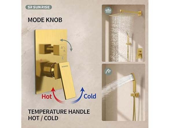 SR SUN RISE 12in Shower System Br Gold