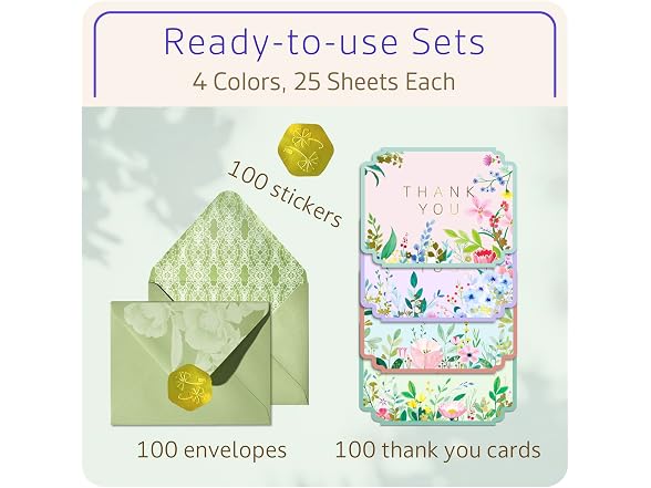 Floral Thank You Cards, Die-Cut Gold