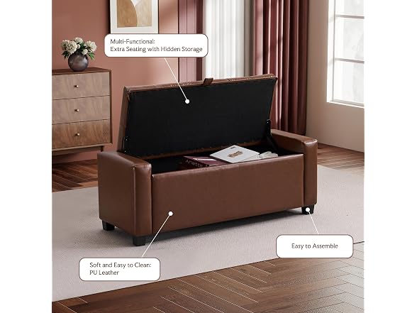 Storage Ottoman Bench, Upholstered