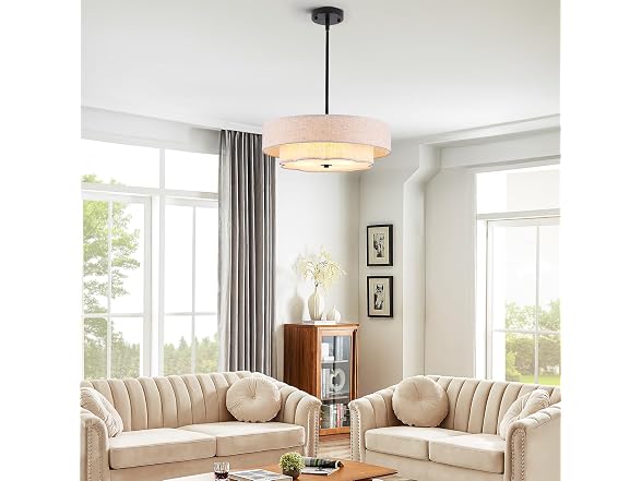 Prayou 17.7in 2-Layer Drum Chandelier