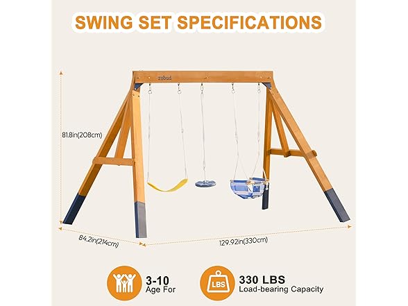 ROBUD 3-in-1 Playground Wooden Swing Sets for Backyard