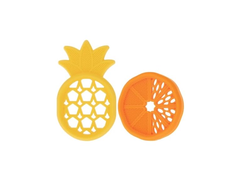  Nuby Soft Silicone Gum Massaging Baby Teether Toy - (2 Pack) Baby Teething Relief Toys for 3+ Months - Pineapple and Orange