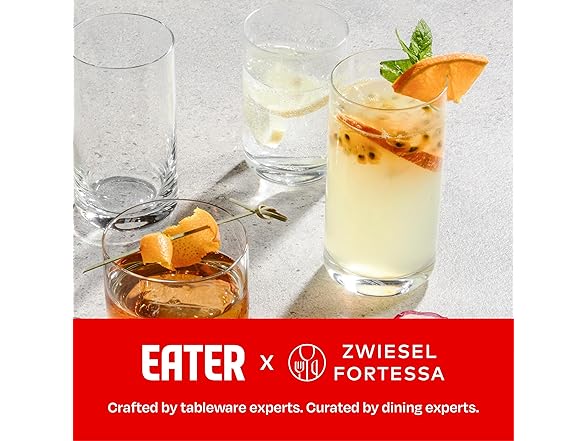 Eater x Zwiesel Fortessa Cappello Crystal Glass, 12.5 Ounce Iced Beverage (Set of 6)
