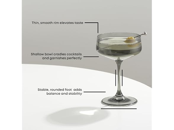 JoyJolt Sidney Cocktail Coupe Glasses Set of 4 | 8 oz Gray