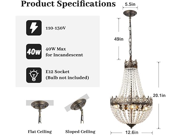 VerRon Crystal Chandelier, Antique French 4-Light