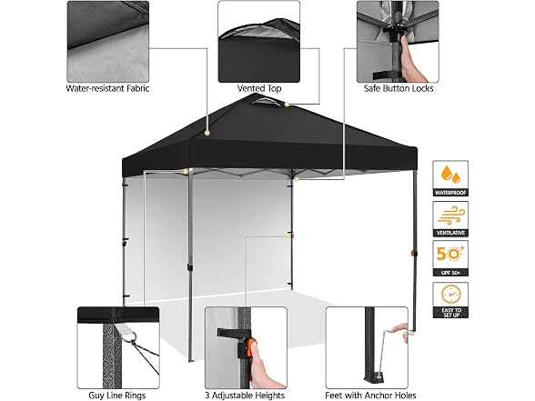 Yaheetech 10x10 Pop-Up Canopy Tent, Black, 1 Side
