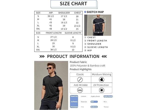 Diorlv Men (L) T-Shirt Wrinkle-Resistant Way Tee