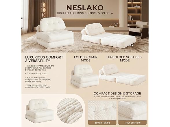 NESLAKO White Folding Sofa Bed