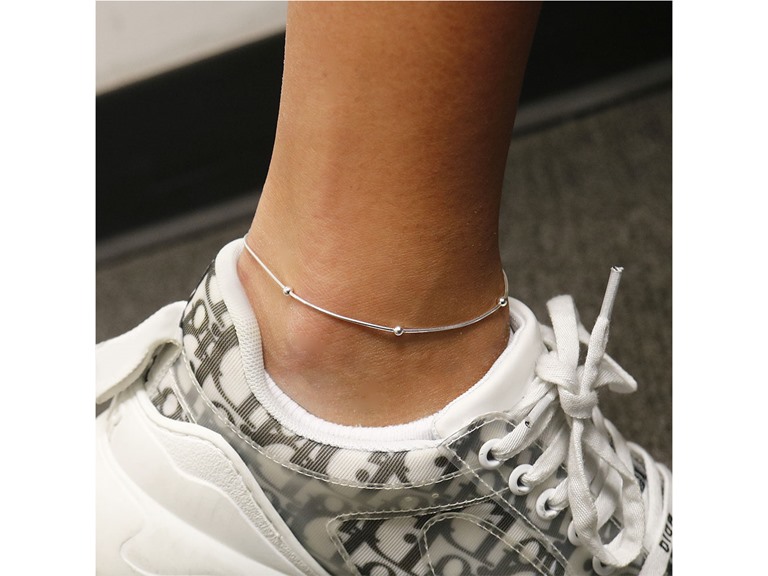Italian 925 Sterling Silver 9 Inch Snake and Bead Anklet