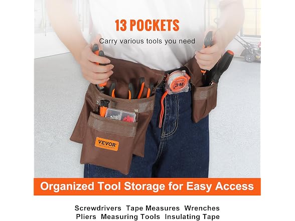13 Pockets Tool Belt, Adjusts from 29 Inches