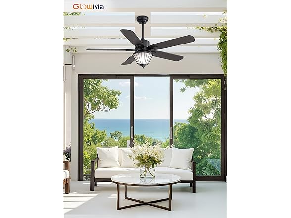 Glowivia Waterproof Outdoor Ceiling Fan, Black