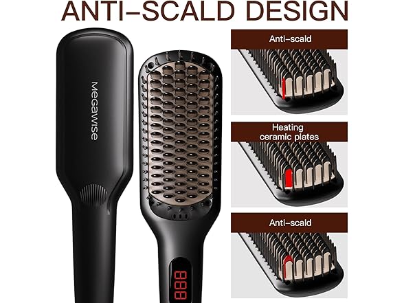MEGAWISE Pro Ceramic Ionic Hair Straightener Brush