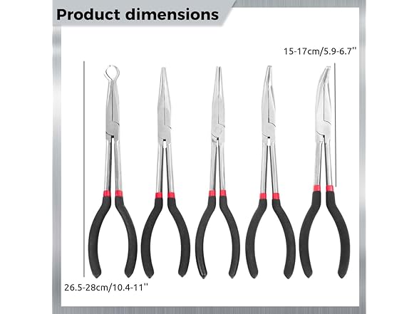 5-Piece Long Reach Needle Nose Pliers Set