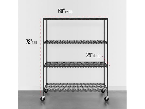 SafeRacks NSF 4-Tier Steel Wire Rack w/Wheels (24"x60"x72")