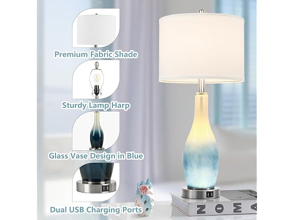 BesLowe Tall Glass Table Lamps Set of 2