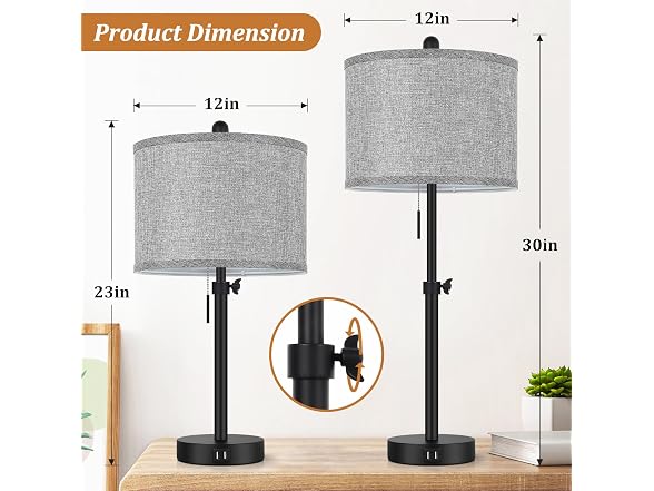 Kondras Table Lamps for Bedroom Set of 2, Grey Shade