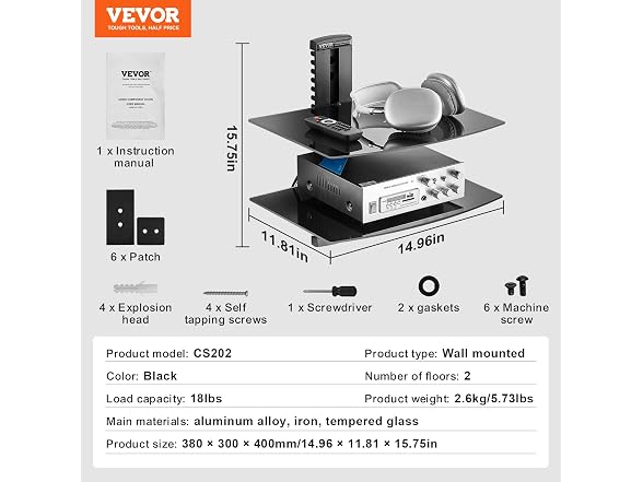 VEVOR 2-Shelf Multimedia Wall Shelf