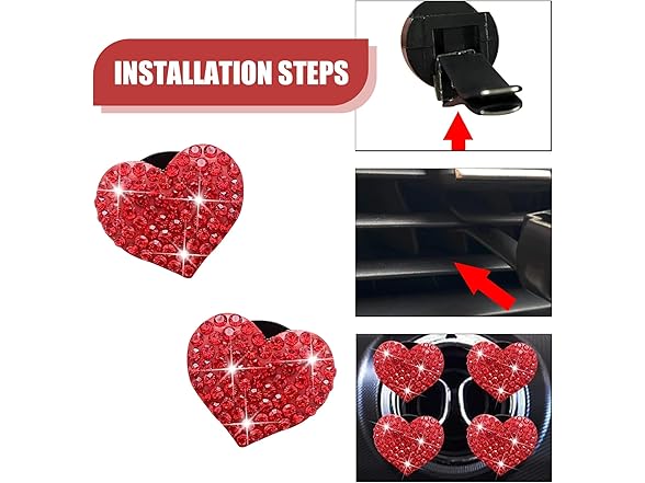 Zikefest Zikefest 4PCS Bling Heart Air Vent Cli