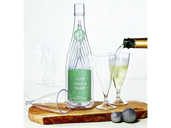 Santa Barbara Design Studio Acrylic Let's Toast Bottle with 5 Glasses